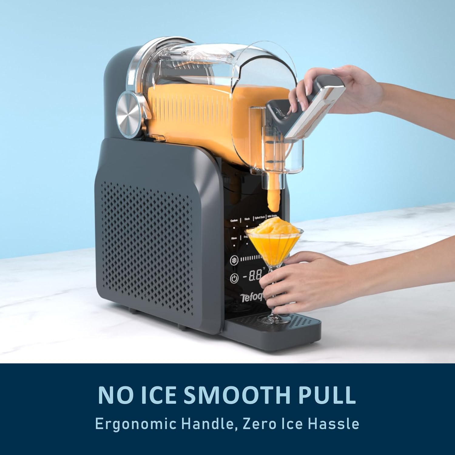 No ice needed and  Ergonomic handle